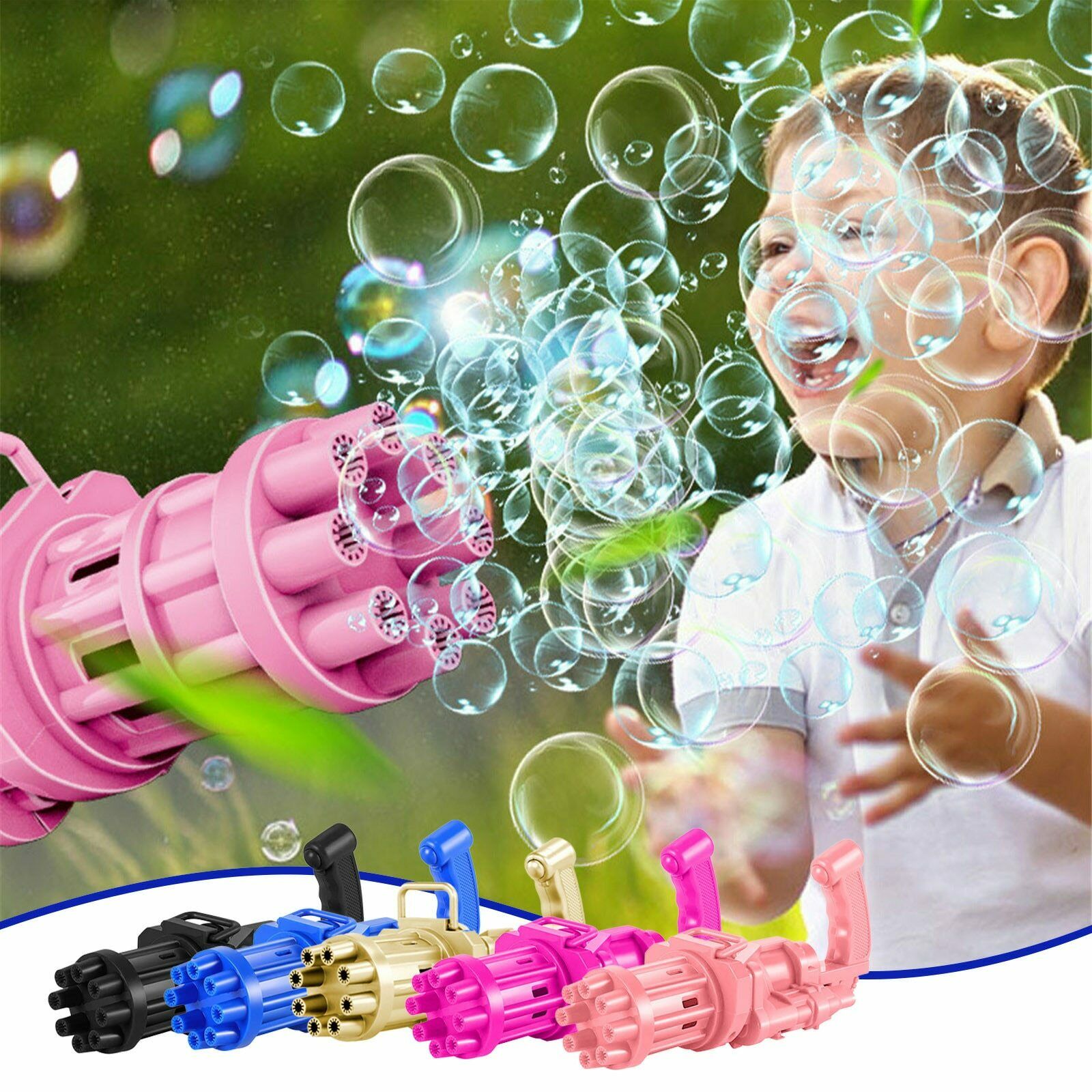 Bubble Kids Automatic Gatling Toys Summer Soap Bubble Machine 2in1