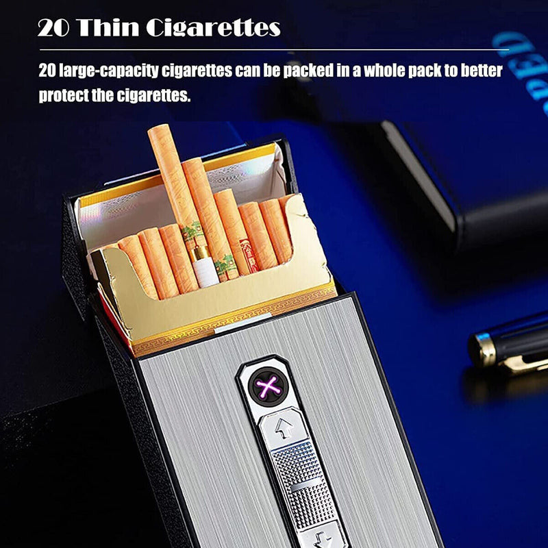 Cigarette Case w/Lighter Metal Cigarettes Holder USB Lighter