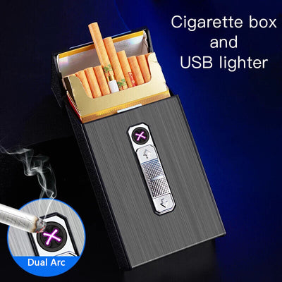 Cigarette Case w/Lighter Metal Cigarettes Holder USB Lighter