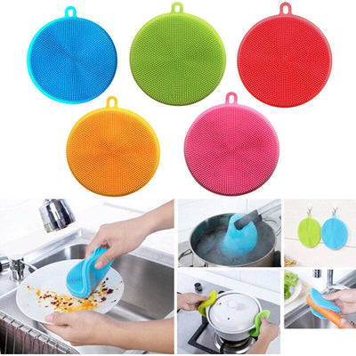 5PCS Kitchen Silicone Scrubber Sponge Brush Dish Pot Pan Washing Cleaning Tools