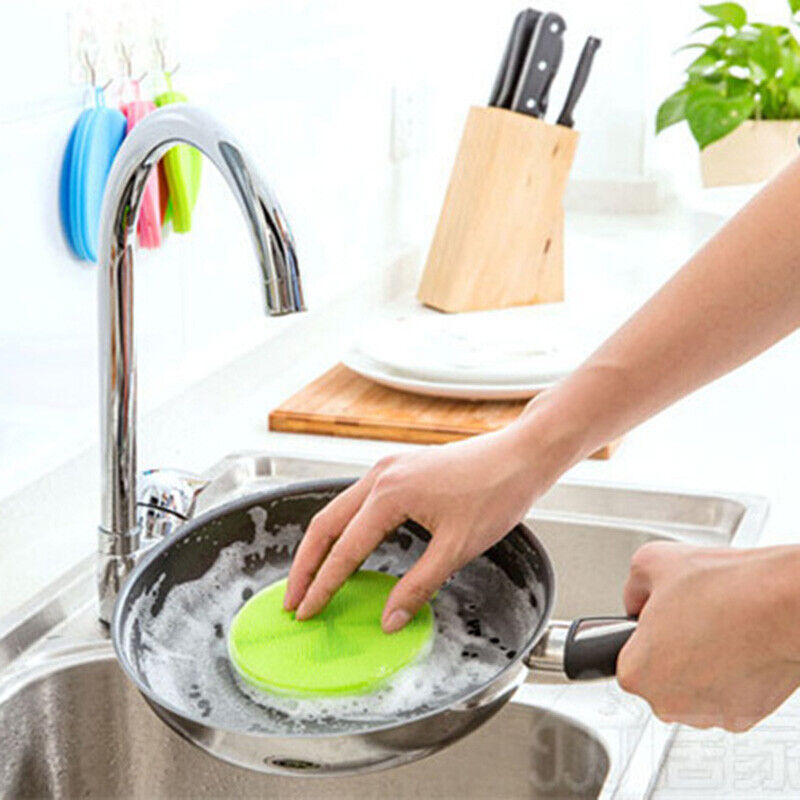 5PCS Kitchen Silicone Scrubber Sponge Brush Dish Pot Pan Washing Cleaning Tools