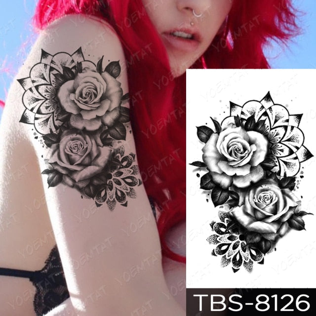 Waterproof Temporary Tattoo Sticker Chest Lace Henna Mandala Flash Tattoos Wolf Diamond Flower Body Art Arm Fake Tatoo Women Men