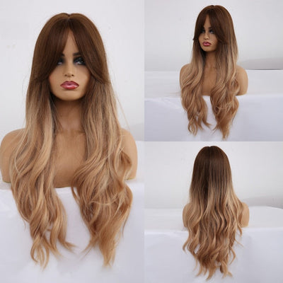 GEMMA Red Brown Copper Ginger Long Straight Synthetic Wigs for Women Natural Wave Wigs with Bangs Heat Resistant Cosplay Hair