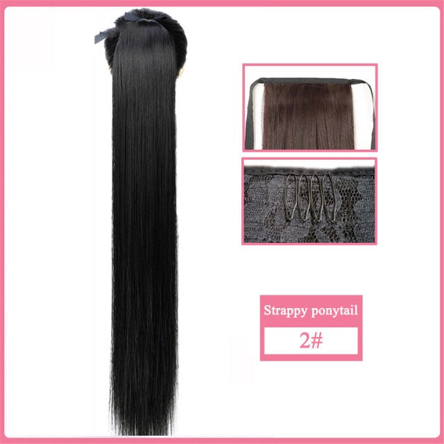 【Fake Hair Wig】30-Inch Synthetic Hair Fiber Heat-Resistant Straight Hair With Ponytail Fake Hair Chip-in Hair Extensions Pony Tail Wig Ponytail Hairpiece Hair Ponytail Hair Extension