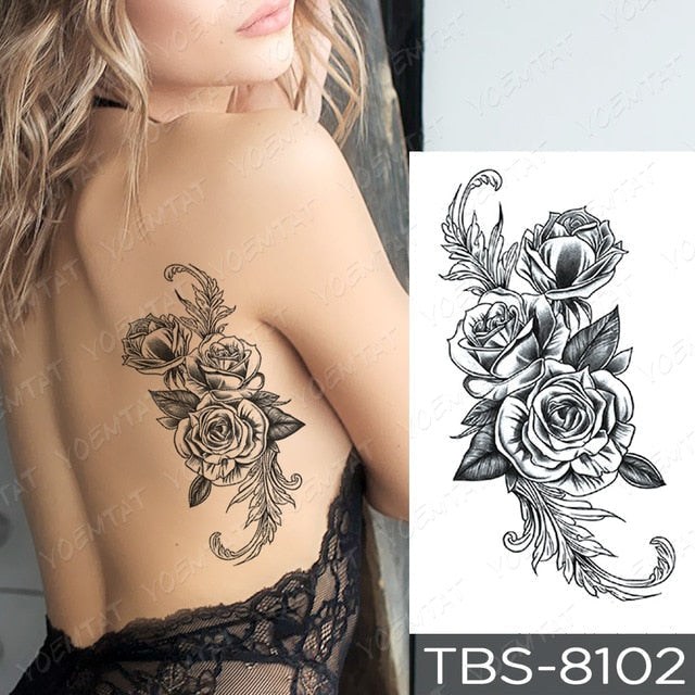 Waterproof Temporary Tattoo Sticker Chest Lace Henna Mandala Flash Tattoos Wolf Diamond Flower Body Art Arm Fake Tatoo Women Men