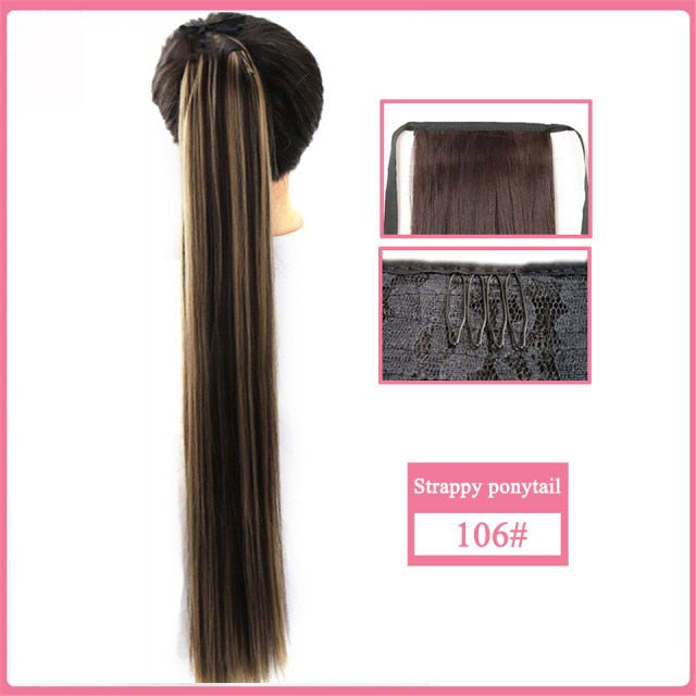 【Fake Hair Wig】30-Inch Synthetic Hair Fiber Heat-Resistant Straight Hair With Ponytail Fake Hair Chip-in Hair Extensions Pony Tail Wig Ponytail Hairpiece Hair Ponytail Hair Extension