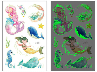 Tattoo Stickers Luminous Child Kid Temporary Fake Tattoos Glow Paste on Face Arm Leg for Children Body Art Mermaid Sticker