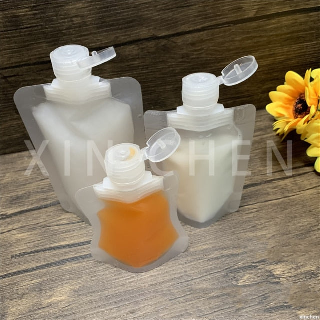 5/10pcs Transparent Flip Cap Packaging Bag Plastic Stand Up Spout Pouch Portable Travel Fluid Makeup Packing Bag 30ml 50ml 100ml