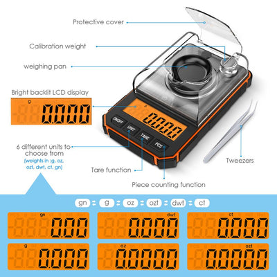 0.001g Digital Scale Portable Mini Scale Precise Graduation Professional Pocket Scale Milligram 50g Calibration Weights Tweezer