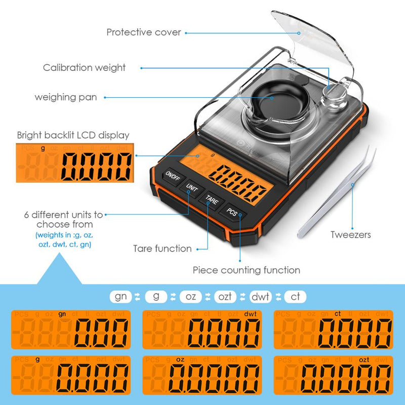 0.001g Digital Scale Portable Mini Scale Precise Graduation Professional Pocket Scale Milligram 50g Calibration Weights Tweezer