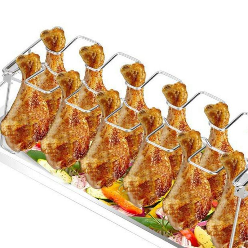 Stainless Steel Chicken Wing Leg Rack Grill Holder Rack with Drip Pan for BBQ Multi-Purpose Chicken Leg Oven Grill Rack