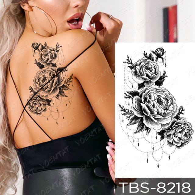 Waterproof Temporary Tattoo Sticker Chest Lace Henna Mandala Flash Tattoos Wolf Diamond Flower Body Art Arm Fake Tatoo Women Men