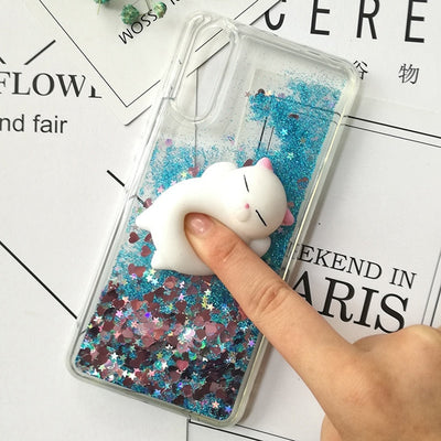 3D Cat gift Soft silicon phone case For huawei P20 Lite P30 Pro P30 Lite Mate 30 Lit Case Liquid Quicksand Glitter Silicone Case  Cover Coque