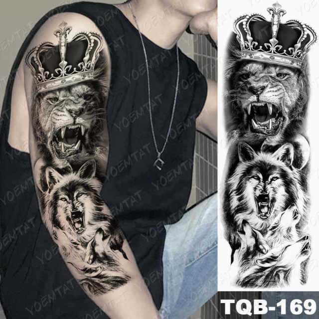 Large Arm Sleeve Tattoo Gun Rose Lion Waterproof Temporary Tatto Sticker Clock Flower Waist Leg Body Art Full Fake Tatoo Women