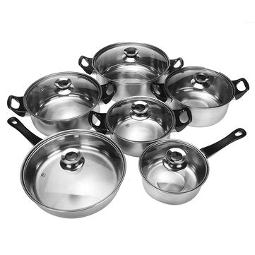 6 Pcs Cookware Set Stainless Steel Pots Frying Pan