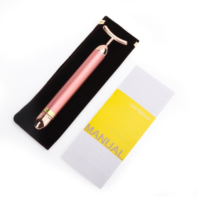 24k Gold Face Lift Bar Roller Vibration Slimming Massager Facial Stick Facial Beauty Skin Care T Shaped Vibrating Tool