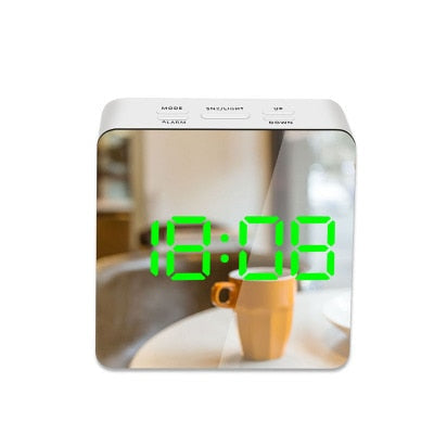 Electronic Alarm Clock Noiseless Design Digital LED Large Display Mirror Power off Memory Function AAA Not Batteries Glow Clock