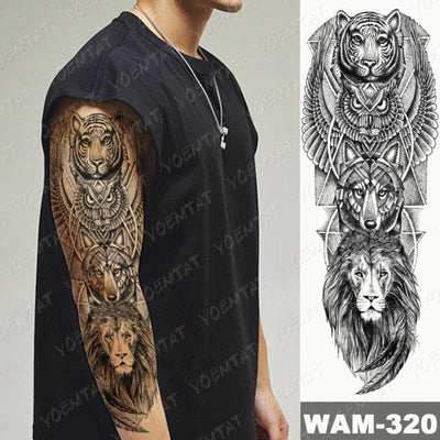 Large Arm Sleeve Tattoo Gun Rose Lion Waterproof Temporary Tatto Sticker Clock Flower Waist Leg Body Art Full Fake Tatoo Women