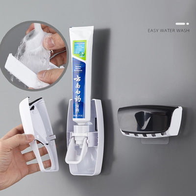 Toothbrush Holder Automatic Toothpaste Dispenser Set Dustproof Sticky Suction Wall Mounted Toothpaste Squeezer for Bathroom