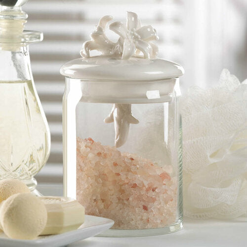 Glass Jar with Porcelain Flower Lid