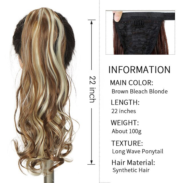 Xnaira Long Syntheti Straigight Wrap Around  Ponytail Fake Hair Pony Tail For Women Clip In Hair Extension High Temperture Fiber