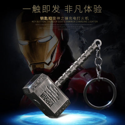 Rechargeable Lighter Mini Thor's Hammer Pendant Creative Hand-made Keychain Jewelry Hammer Portable Cigarette Lighter Smoking