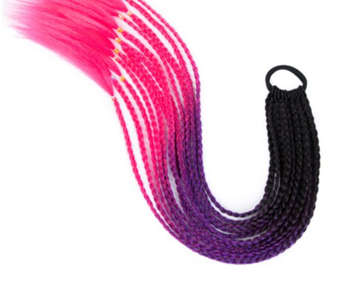 Ponytail Hairpiece With Rubber band hair ring  24 inch crochet braid Synthetic Hair Ponytail Hair Extension Pink,Rainbow