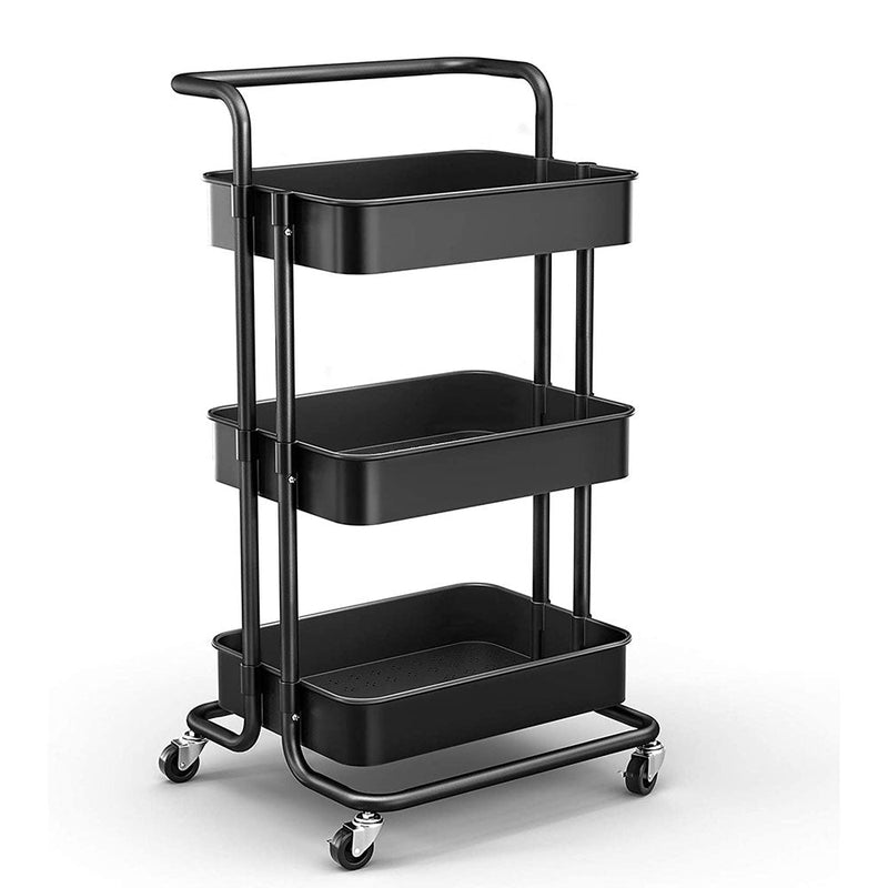 AU Storage Trolley Stand 3 Tier Rack Office Wheel Kitchen Beauty Cart Mesh Shelf