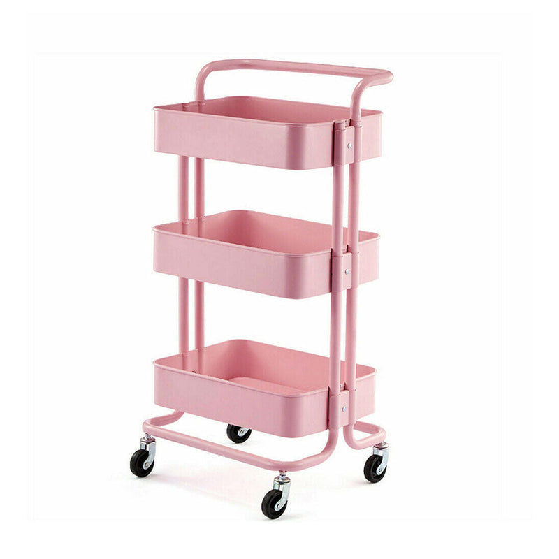 AU Storage Trolley Stand 3 Tier Rack Office Wheel Kitchen Beauty Cart Mesh Shelf