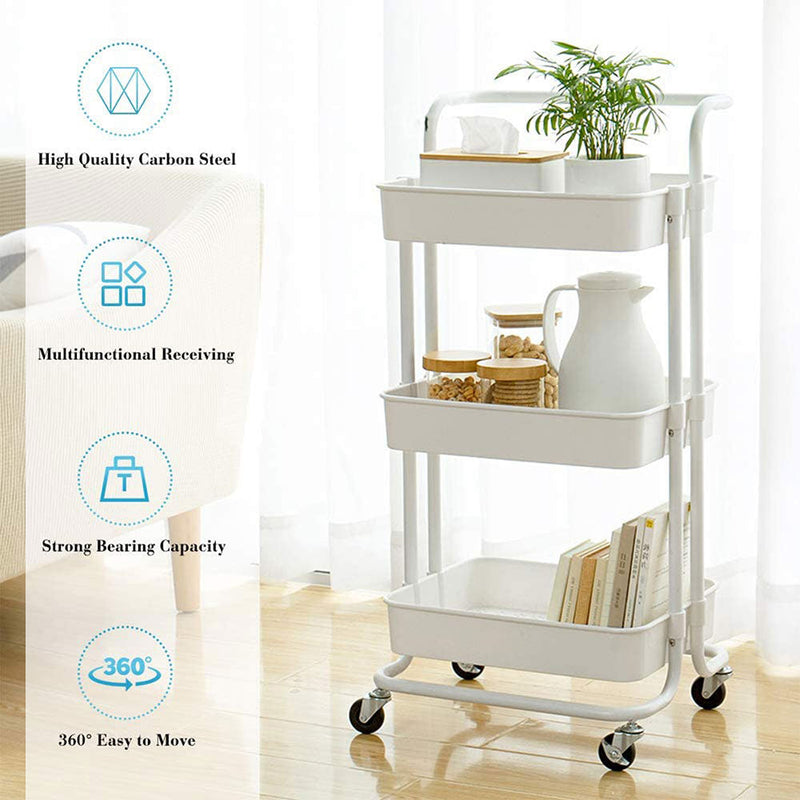 AU Storage Trolley Stand 3 Tier Rack Office Wheel Kitchen Beauty Cart Mesh Shelf