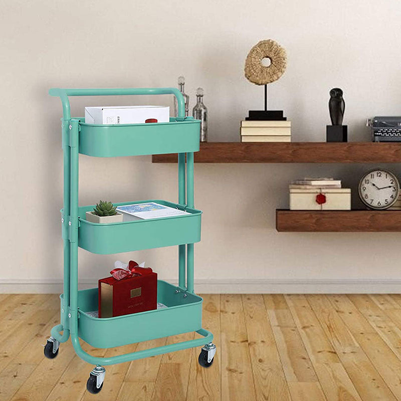 AU Storage Trolley Stand 3 Tier Rack Office Wheel Kitchen Beauty Cart Mesh Shelf