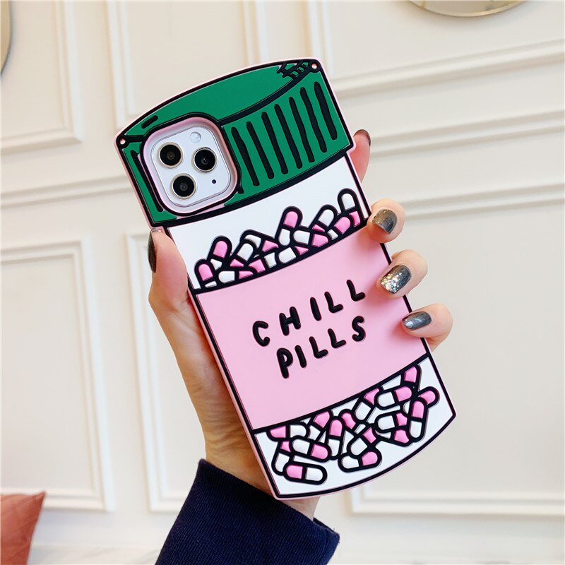 HOT SALE 3D Love Potion Chill Pills Bottle Soft Case For iPhone 12 MINI 11 Pro X XS Max XR 6 6S 8 7 Plus Cute Rubber Fundas Phone Cases