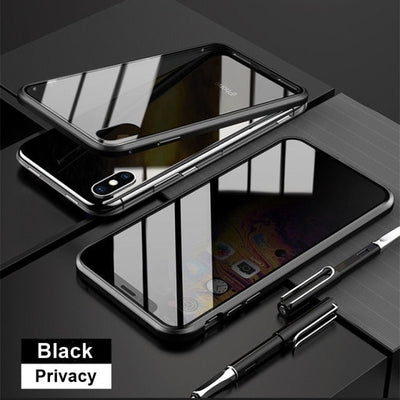 【Privacy Phone Case】Privacy Metal Magnetic Tempered Glass Phone Case For iPhone 12 11 Pro XR XS MAX X 6 6s 7 8 Plus Magnet Antispy Protective Cover