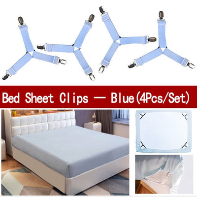 4Pcs/Set Bed Sheet Clip Bed Sheet Belt Fastener Mattress  Elastic Non-Sip Clip  Blanket Gripper White and Black