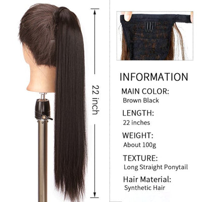 Xnaira Long Syntheti Straigight Wrap Around  Ponytail Fake Hair Pony Tail For Women Clip In Hair Extension High Temperture Fiber