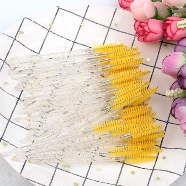 SHIDISAHNGPIN New Disposable 5/50Pcs Crystal Eyelash Makeup Brush Diamond Handle Mascara Wands Eyelash Extension Makeup tool