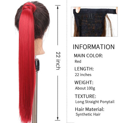 Xnaira Long Syntheti Straigight Wrap Around  Ponytail Fake Hair Pony Tail For Women Clip In Hair Extension High Temperture Fiber