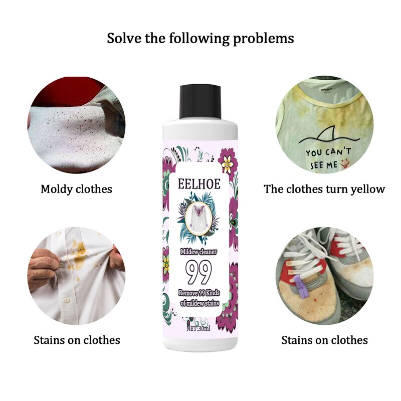 30/100ml Instant Mildew Stain Remover Safe Clothes Cleaning Oil Stain Remover Mold Stain Remover Cleaner For All Fabrics