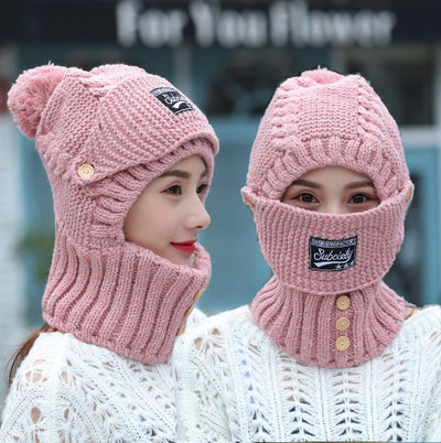 Winter knitted Beanies Hats Women Thick Warm Beanie Skullies Hat Female balaclava Bonnet Beanie Caps Outdoor Riding Sets