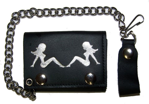 DUEL MUD FLAP GIRLS TRIFOLD LEATHER WALLET WITH CHAIN