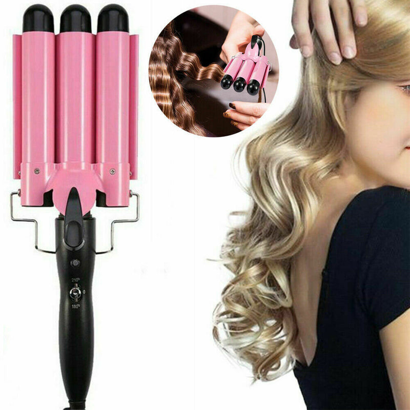 Triple 3 Barrel Ceramic Hair Curler Curling Iron Salon Styler Crimper Waver BT