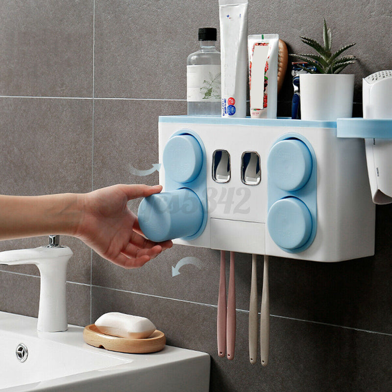 Wall Mounte Toothbrush Dispenser Toothpaste Holer Cleaner Bathroom Cup