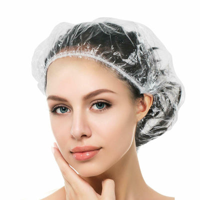 100pcs One-off Disposable Hotel Home Shower Bathing Clear Hair Elastic Caps Hats