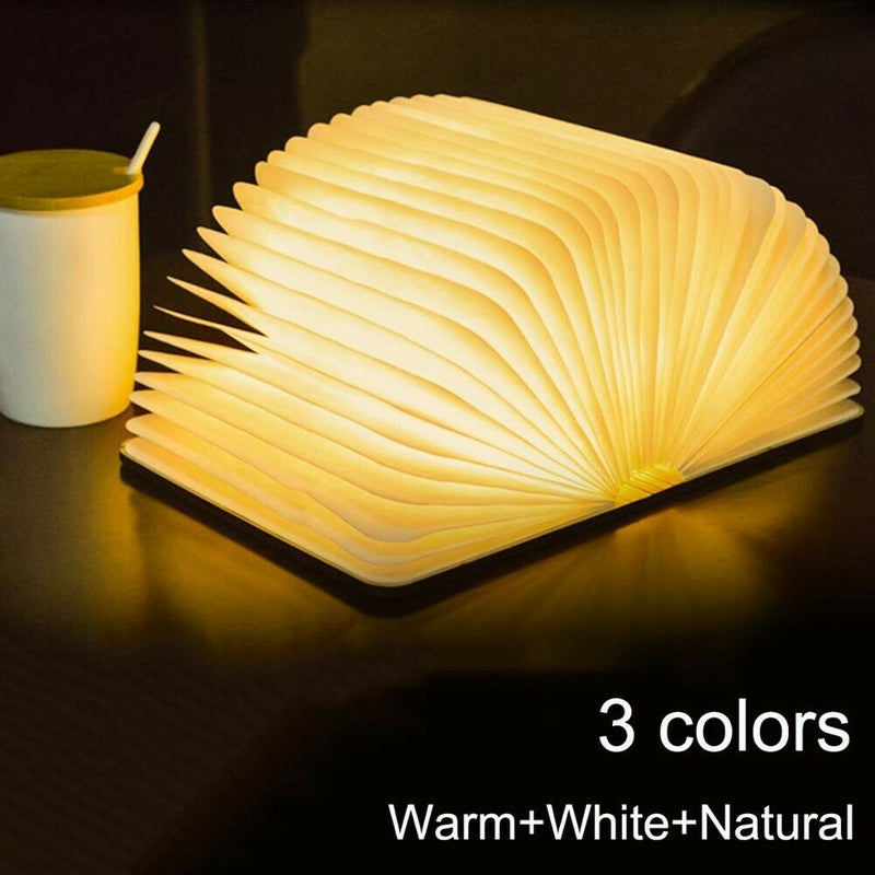 Portable 3 Color 3D LED Book Night Light Wooden Magnetic Foldable Table Lamp