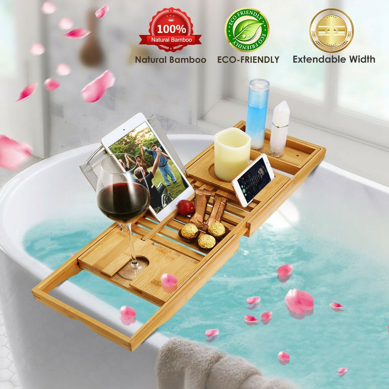 Bamboo Bathtub Caddy Tray Rack Book/Pad/Tablet Holder & 3D Mesh Bath Tub Pillow