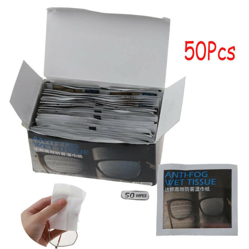 50Pcs Anti-Fog Wipes for Glasses Pre-moistened Antifog Lens Wipe Individually Wrapped Disposable Defogger Eyeglass Wipes