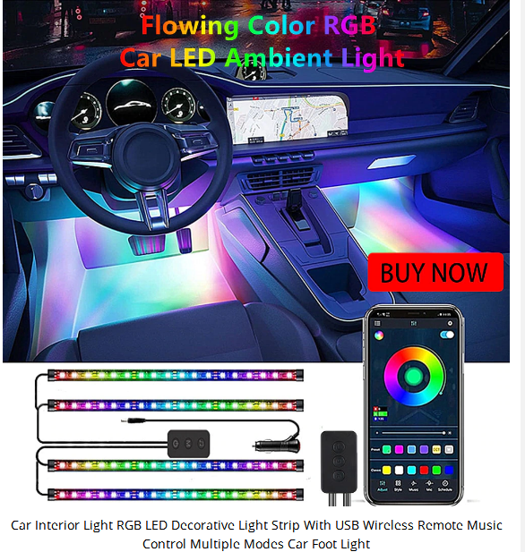 Car Interior Light RGB LED Decorative Light Strip With USB Wireless Remote Music Control Multiple Modes Car Foot Light