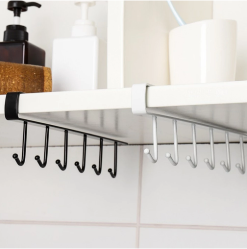 New Iron 6 Hooks Storage Shelf Wardrobe Cabinet Metal Under Shelves Mug Cup Hanger Bathroom Kitchen Organizer Rack Holder