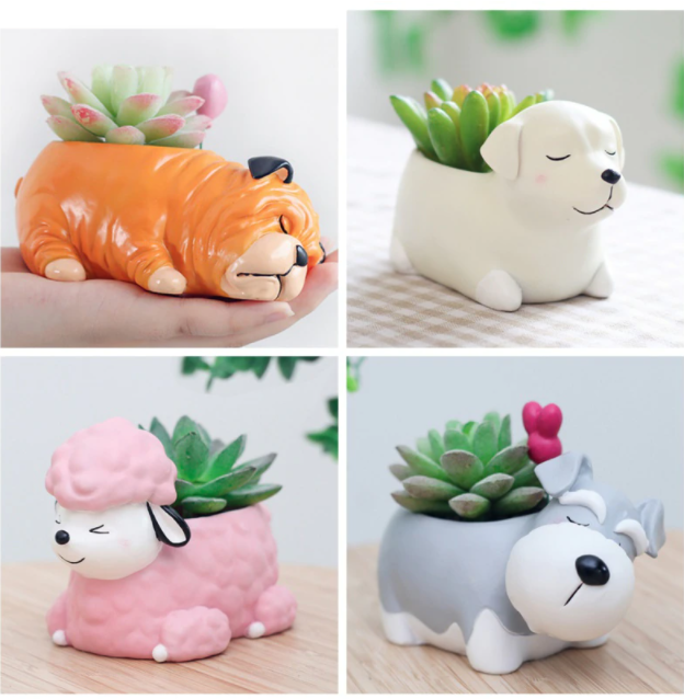 Creative Flower Pot Cartoon Dog Puppy Resin Planters Pots For Flowers Desktop Macetas Home Garden Decoration