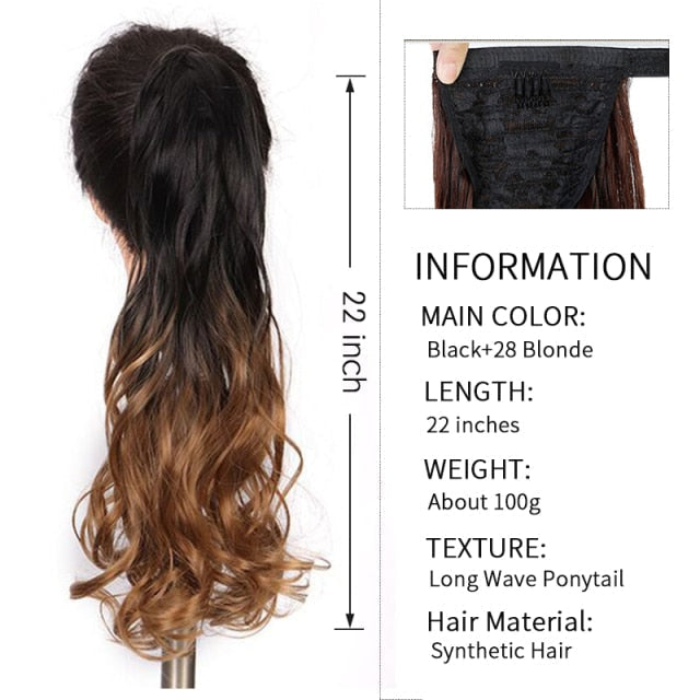 Xnaira Long Syntheti Straigight Wrap Around  Ponytail Fake Hair Pony Tail For Women Clip In Hair Extension High Temperture Fiber